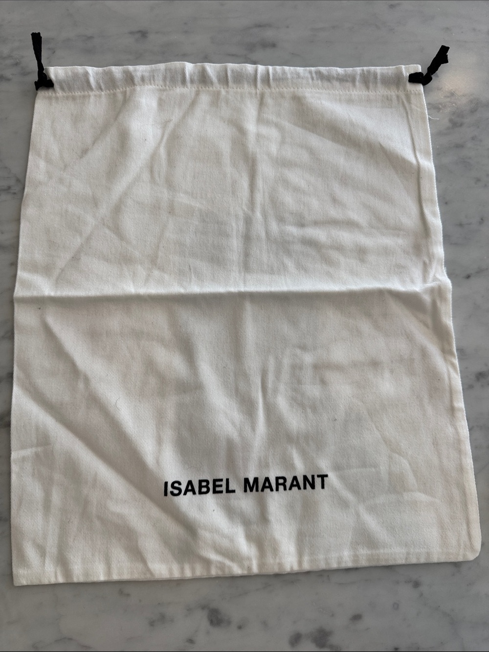 Isabel Marant White Canvas Drawstring Pouch with Black Ties